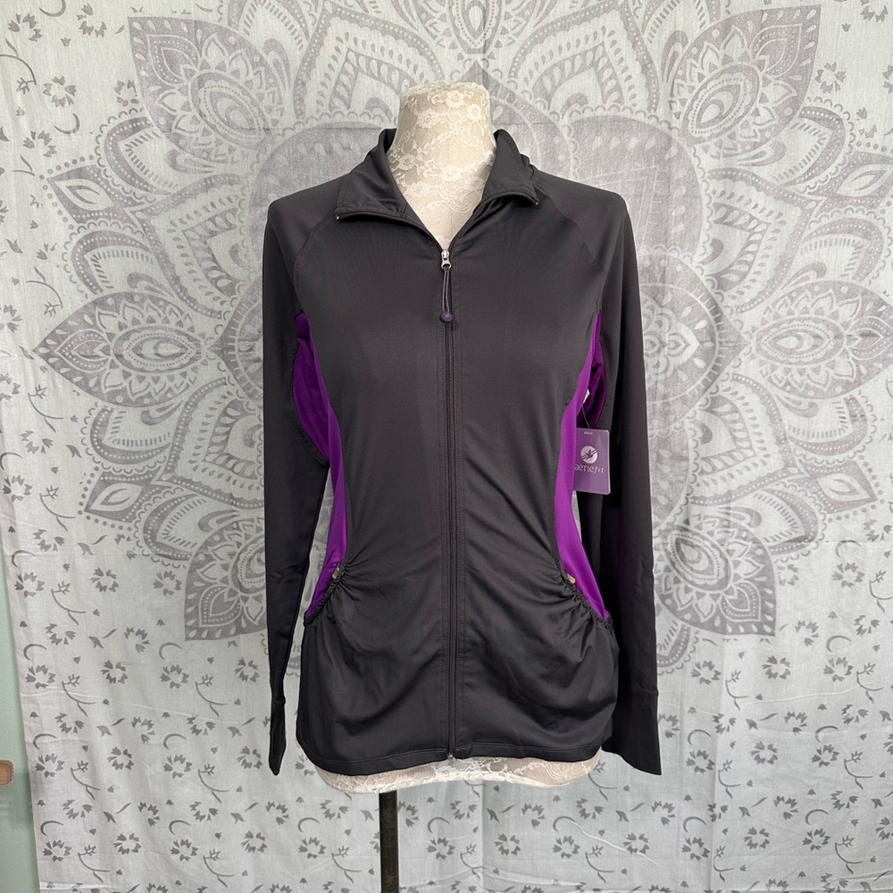 Nwt $49 Aerie American Eagle FIT F.I.T. Track Jacket Coat Grey Purple Medium M